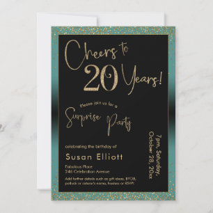 Cheers to 20 Years Surprise Birthday Party, Teal Invitation