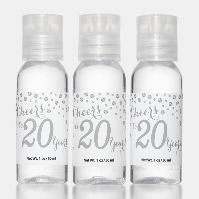 Cheers to 20 Years White and Silver Diamond Hand Sanitizer (Set)