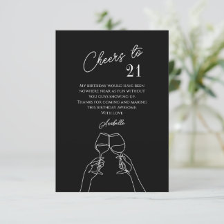 Cheers to 21 21st birthday party thank you card
