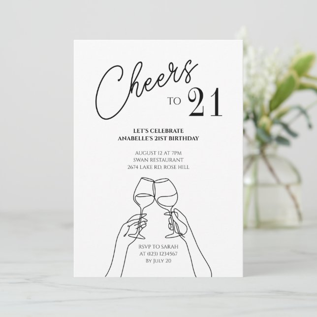 Cheers to 21 birthday party chic modern  invitation (Standing Front)