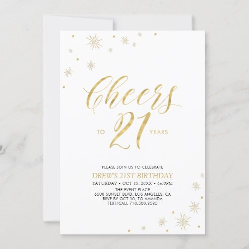 Cheers to 21  Gold 21st Birthday Party Invitation