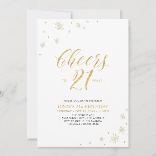 Cheers to 21 | Gold 21st Birthday Party Invitation