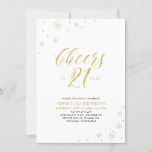 Cheers to 21   Gold 21st Birthday Party Invitation