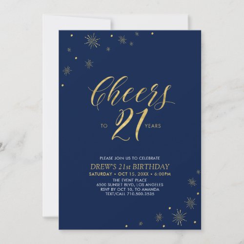 Cheers to 21 | Gold & Navy 21st Birthday Party