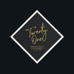 Cheers to 21  | Modern Black 21st Birthday Party Napkins<br><div class="desc">This custom paper napkin will add stylish detail to your 21st birthday celebration. This design features simple chic gold lettering "Twenty One" with custom text on black background. Matching invitations and party supplies are available in my shop BaraBomDesign.</div>