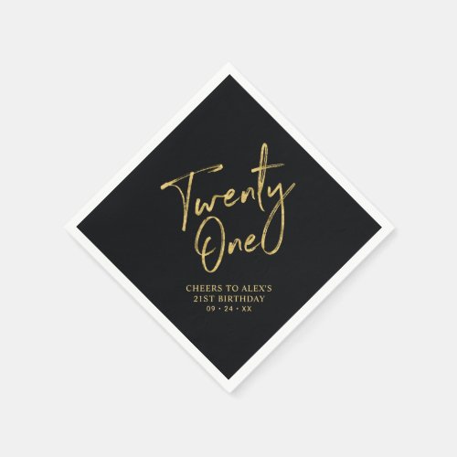 Cheers to 21   Modern Black 21st Birthday Party Napkins