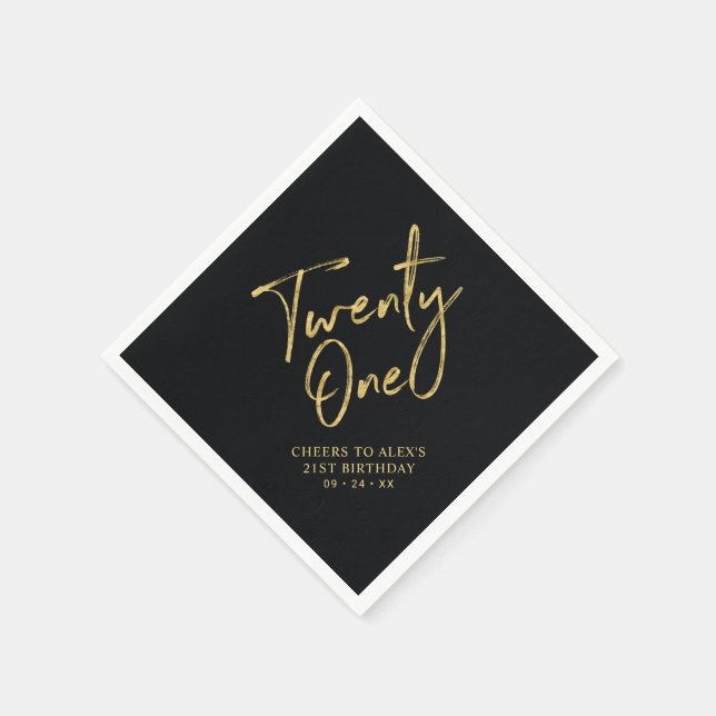 Cheers to 21  | Modern Black 21st Birthday Party Napkins (Corner)