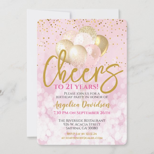 Cheers To 21 Years 21st Birthday Glamorous Invitation (Front)
