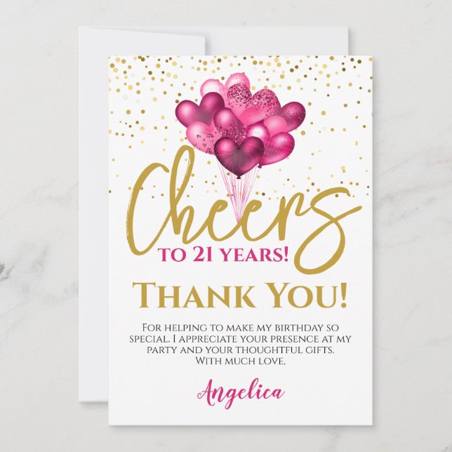Cheers To 21 Years 21st Birthday Thank You Card (Front)
