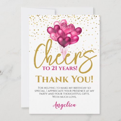 Cheers To 21 Years 21st Birthday Thank You Card