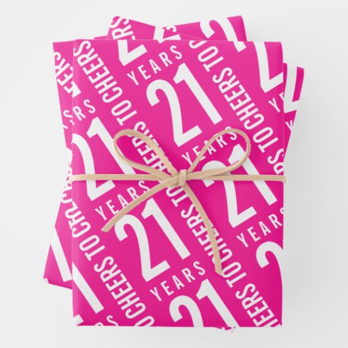 Cheers to 21 Years Birthday Hot Pink Wrapping Paper Sheets