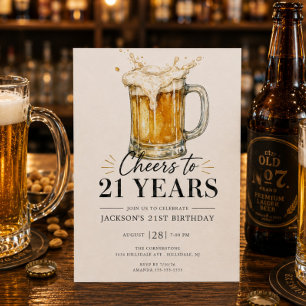 Cheers to 21 Years Birthday Invitation