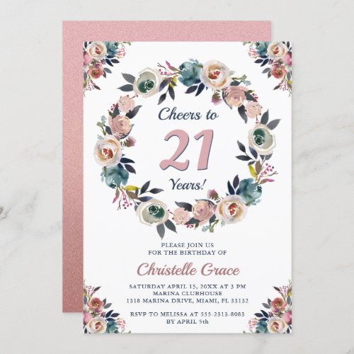 Cheers to 21 Years Chic Girl 21st Birthday Party Invitation