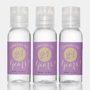 Cheers to 21 Years Lavender Purple Gold Glitter Hand Sanitizer