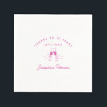 Cheers to 21 Years Pink 21st Birthday Custom Napkins<br><div class="desc">Festive pink doodle design features two hands toasting with wine glasses. All of the text is editable.</div>