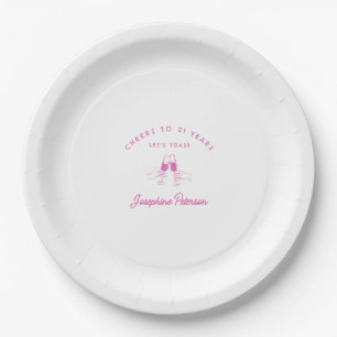Cheers to 21 Years Pink 21st Birthday Custom Paper Plates