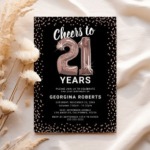 Cheers to 21 Years Rose Gold Invitation