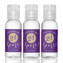 Cheers to 21 Years Royal Purple and Gold Glitter Hand Sanitizer