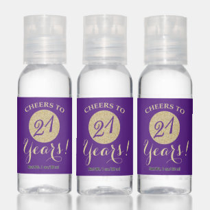 Cheers to 21 Years Royal Purple and Gold Glitter Hand Sanitizer