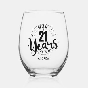 CHEERS TO 21 YEARS STEMLESS WINE GLASS