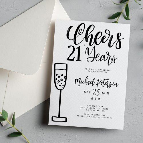 Cheers to 21 years typography birthday party invitation
