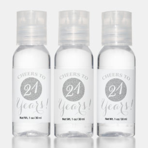 Cheers to 21 Years White and Silver Glitter Hand Sanitizer