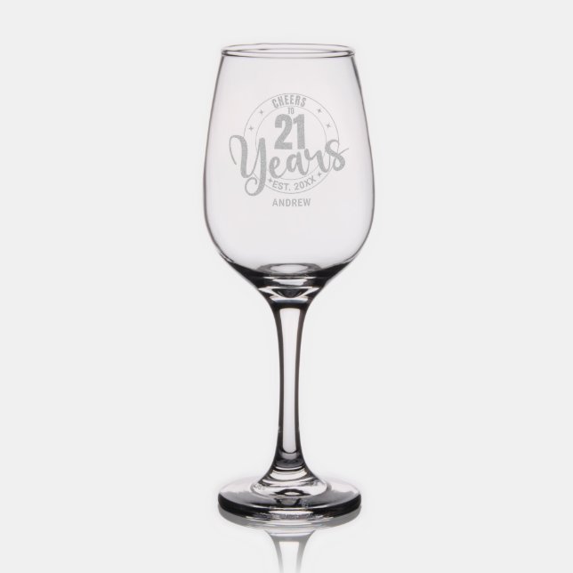CHEERS TO 21 YEARS WINE GLASS (Glassware)