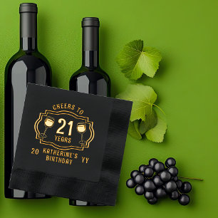 Cheers to 21 Years Wine Glasses Birthday Name Foil Napkins