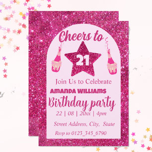 Cheers to 21st Birthday pink glitter elegant chic Invitation
