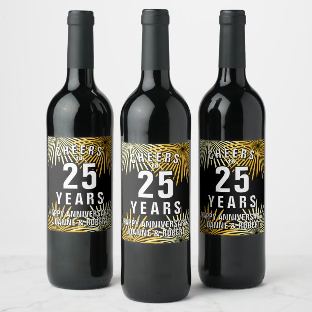 Cheers to 25 years anniversary classy personalized wine label (Bottles)