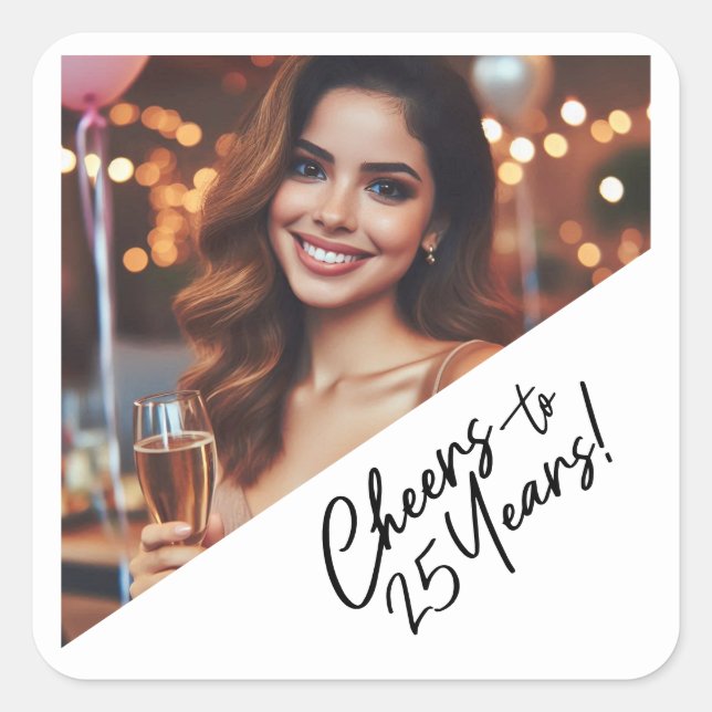 Cheers to 25 Years Birthday Party Favors Square Sticker (Front)