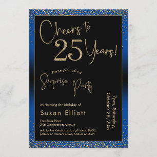 Cheers to 25 Years Surprise Birthday Party Blue Invitation