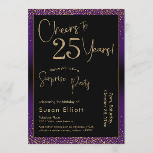 Cheers to 25 Years Surprise Birthday Party, Purple Invitation