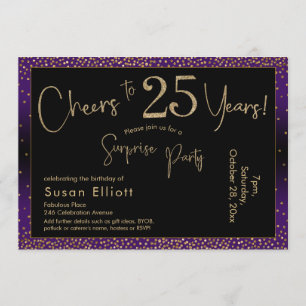 Cheers to 25 Years Surprise Birthday, Purple Invitation