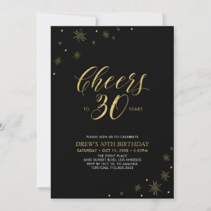 Cheers to 30   Gold & Black 30th Birthday Party Invitation
