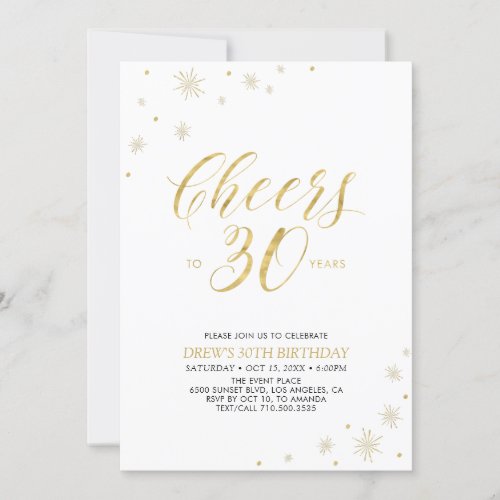 Cheers to 30  Gold Modern 30th Birthday Party Invitation