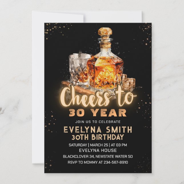 Cheers to 30 year Birthday Party Invitation (Front)