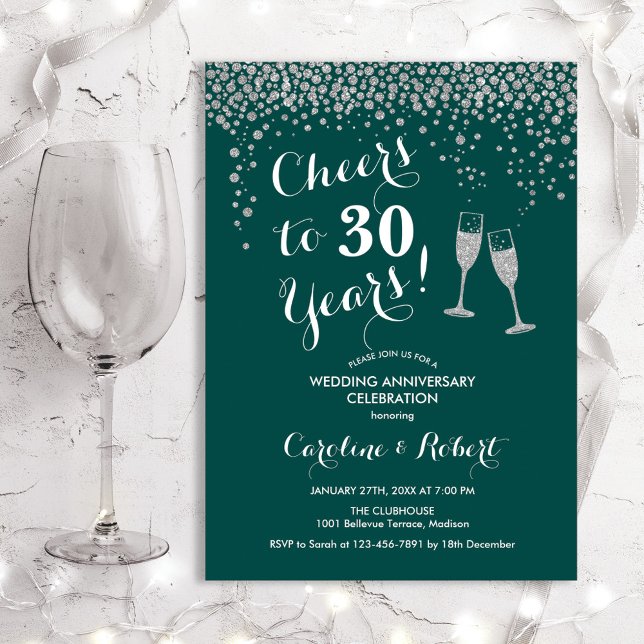 Cheers to 30 Years Anniversary - Emerald Green Inv Invitation (Creator Uploaded)