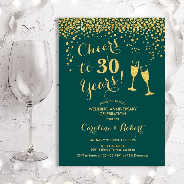 Cheers to 30 Years Anniversary - Emerald Green Invitation (Creator Uploaded)