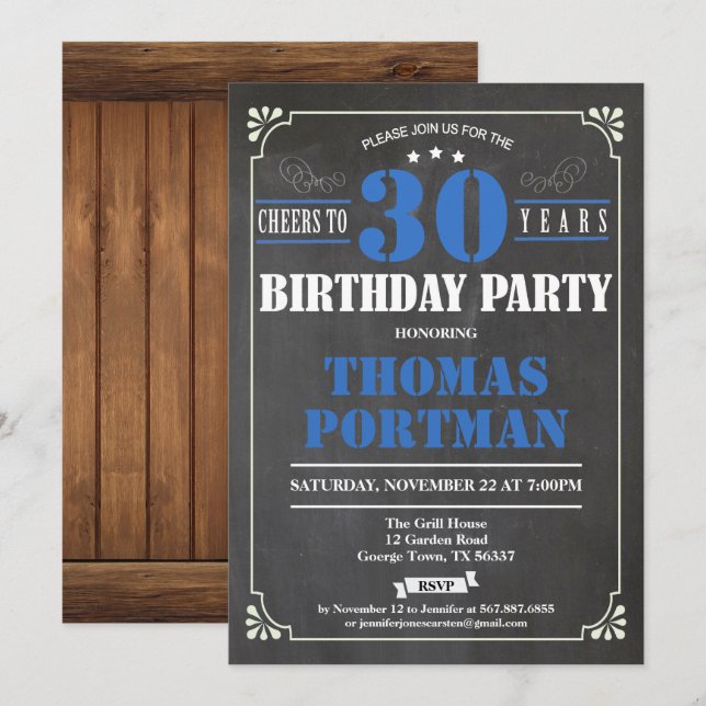 Cheers to 30 years birthday invitation. Retro Invitation (Front/Back)