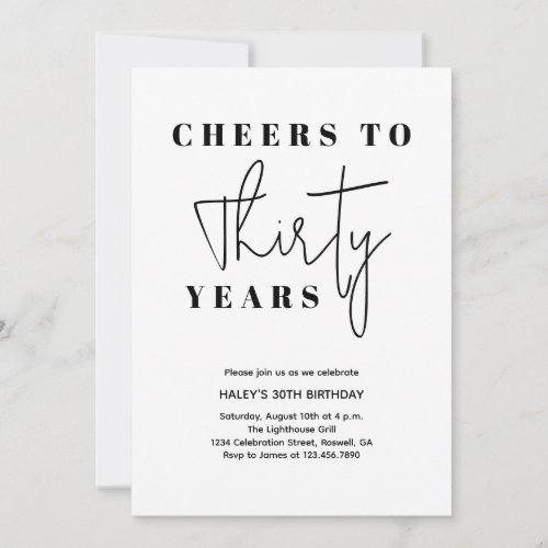 Cheers to 30 years birthday _ Minimal Elegant Invitation