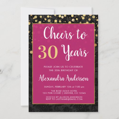 Cheers to 30 Years Birthday Party Invitation