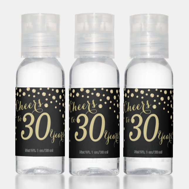 Cheers to 30 Years Black and Gold Diamond Hand Sanitizer (Set)