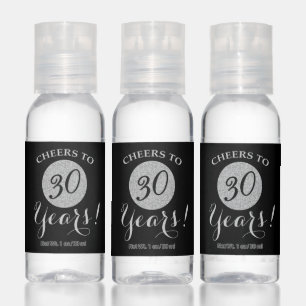 Cheers to 30 Years Black and Silver Glitter Hand Sanitizer