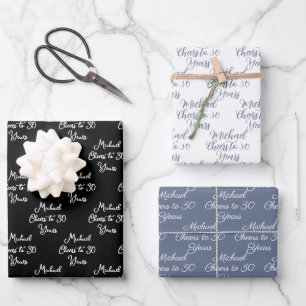 Cheers to 30 Years Black and White 30th Birthday Wrapping Paper Sheets
