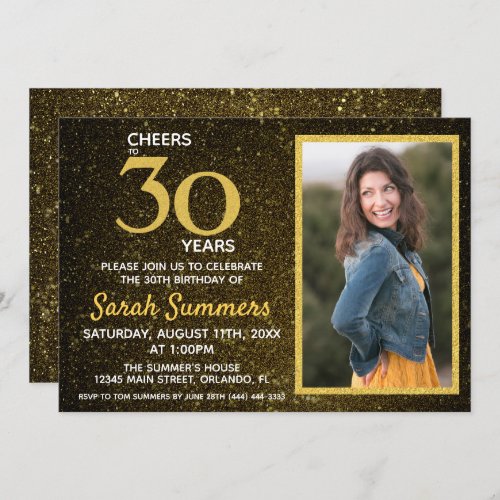 Cheers to 30 Years Black Gold 30th Birthday Invitation