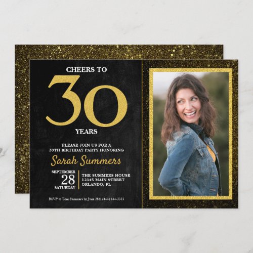 Cheers to 30 Years Black Gold 30th Birthday Invitation