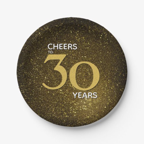 Cheers to 30 Years Black Gold 30th Birthday Paper Plates
