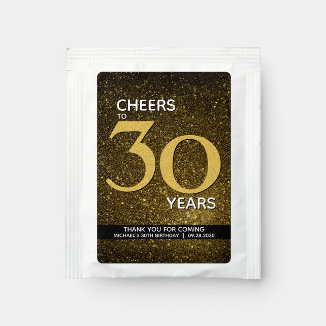 Cheers to 30 Years Black Gold 30th Birthday Tea Bag Drink Mix (Front)
