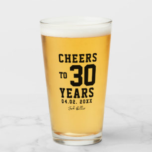 Cheers To 30 Years Black Script Typography Glass